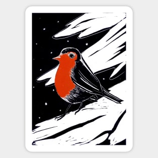 Robin in the Snow Linocut Sticker